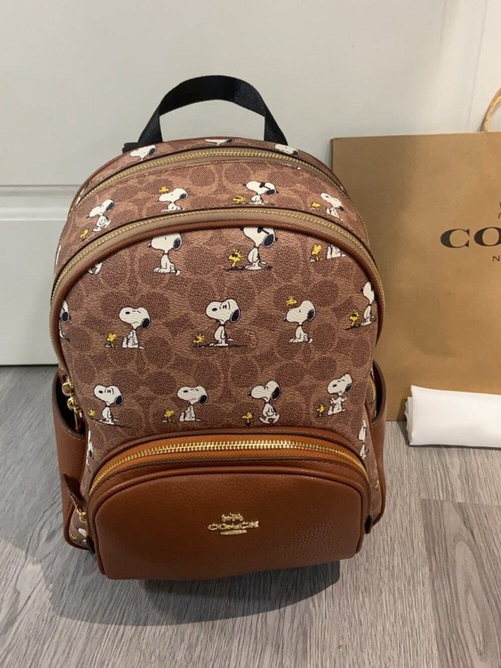 🤎Coach X Peanuts Snoopy Signature Mini Backpack Brown Coated Canvas